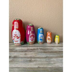 Vintage Strawberry Shortcake Wooden Nesting Dolls Set of 6 - 1980s Collect5ble